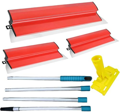 Drywall Scraping Blade Set, Stainless Steel 10, 16 and 24 Scraping Blades with 20-67 Extension Handle Bar, Drywall Scraper Trowel Plastering Wall Plastering Tool, Smooth Walls and Ceilings