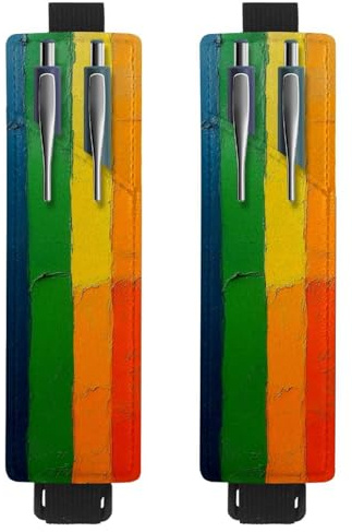VAPOKF 2 portapenne regolabili con fascia elastica per quaderni, in pelle PU, portapenne, per riviste, libri, agende, raccoglitori, tablet, a righe arcobaleno
