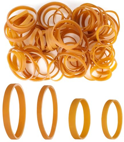 80 stycken gula stora gummiband starka, 4 storlekar av taktiska gummiband, tunga gummiringar breda, extra breda och tjocka hushållsgummi för industriell, camping (5,3/5,5/8,3 cm)