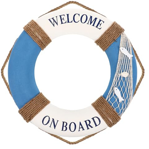 HOMSFOU 1 Stück 50 cm Rettungsring Deko, Mediterraner Stil, Wandbehang Türschild, Türhängende Dekoration für Restaurant, Café, Bar, Zuhause (Blau)