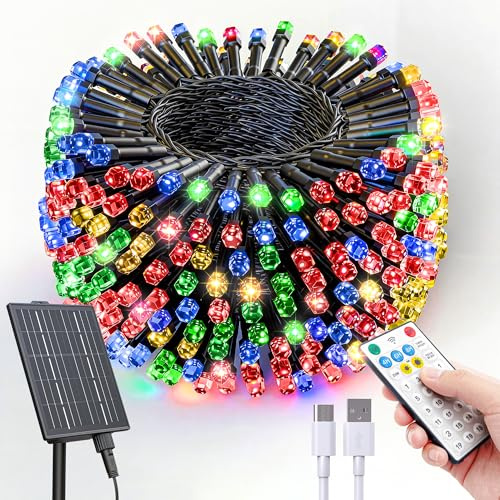 SOLARBABY Solar String Lights Outdoor, 42m 400 LED Solar Christmas Fairy Lights, 19 Modes Waterproof Outdoor Christmas Lights for Yard Patio Garden Wedding Decoration, Colorful