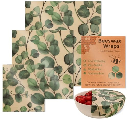 Lot de 3 emballages alimentaires en cire d'abeille qui soutiennent les accessoires ménagers en coton naturel et résistant pour emballages organisationnels