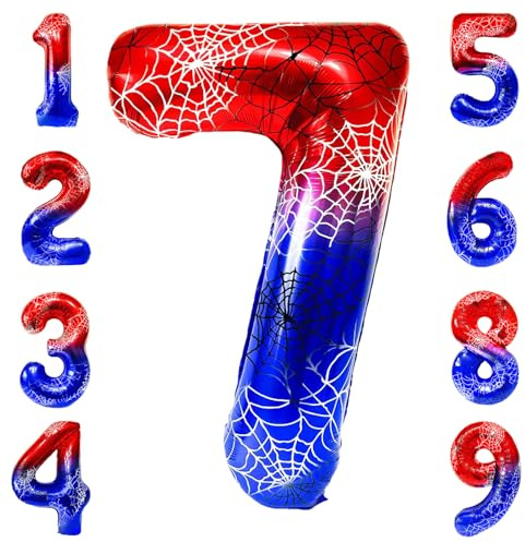 Spider Ballon en aluminium pour 7er anniversaire, motif toile d'araignée 100 cm, pour garçons, thème araignée, fête, anniversaire'.