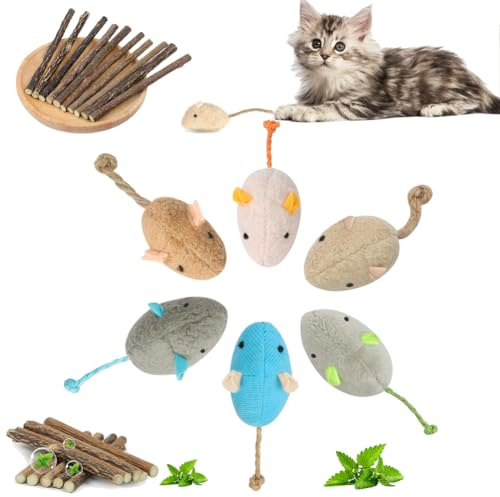 OSDUE Juguetes de Hierba Gatera, 16 Piezas Almohada de Juguete de Hierba gatera con Masticar Palos GatoJuguetes de Hierba gatera de Peluche, Juguetes de Peluche interactivos para Gatos