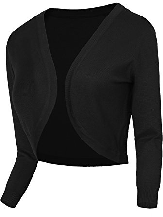 Urban GoCo Mujeres Chaqueta Corta Punto de Manga 3/4 Rebecas Escote en V Bolero Cárdigan (S, #2 Negro)