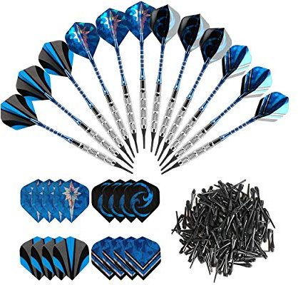SCSpecial Lot de 12 fléchettes à pointe souple de 18 g avec 120 fléchettes pointe en plastique, 16 ailettes, 12 tiges en alliage résistant pour cible électronique
