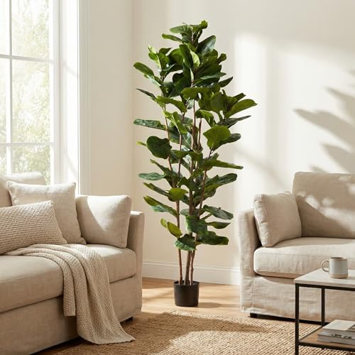 Artificial Fiddle Leaf Fig Tree - 6FT Fake Plant with Pot and Natural Feel Leaves for Home or Office Decor - Artificial Plants Indoor by Pure Garden