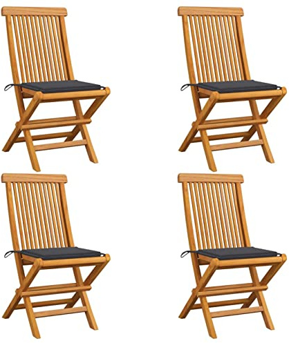 Tidyard 4 st Teak massivt trä trädgårdsstolar med kuddar, Utemöbler Trä utomhus stolar med kuddar, Trädgård matstolar för trä utomhus, Trädgårdsstolar 47x60x89cm