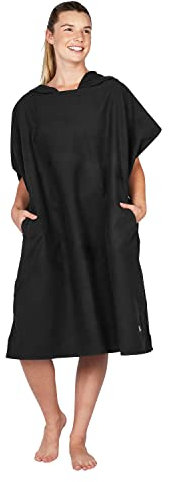 Dock & Bay Adult Beach Poncho - Hooded Towel with Deep Pockets - for Beach & Pool - Super Absorbent, Quick Dry - Fuji Black, Medium (90x70cm, 35x28)