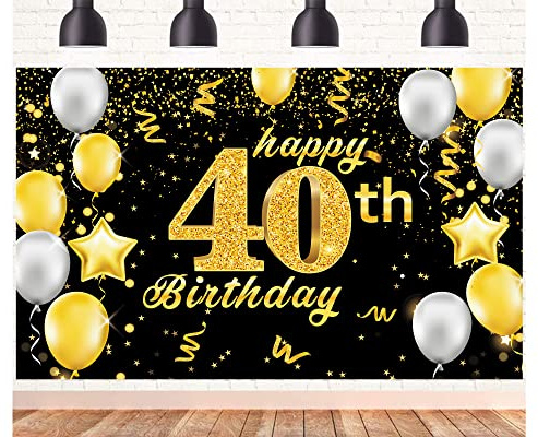 Happy 40th Birthday Banner,40th Birthday Decorations Black Gold,Party Backdrop Banner Fabric Banner.for Men Women 40thBirthday Photo Backdrop,Photography Background,Outdoor Garden Table Wall Decor