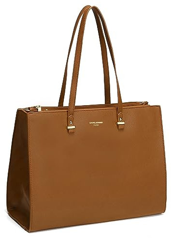 David Jones - Damen Shopper Handtasche - Frau Große Henkeltasche PU Leder - Arbeitstasche Viele Fächer Tasche - Aktentasche A4 Laptop Schultertasche Business Arbeit Schule Büro Elegant Tote - Braun
