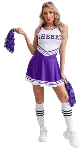 JEATHA Uniforme Pom-pom Girl Déguisement Pom Pom Girl Cheerleading Femme Ensemble Robe Chaussettes Cosplay Carnaval Halloween Performance Violet S