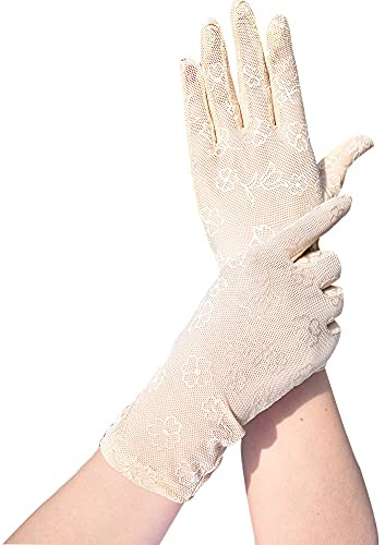 PTNKUIIY Guanti estivi da donna, in pizzo, eleganti e corti, 1920s, da donna, per costume da sposa, per feste, matrimoni, serate, colore beige