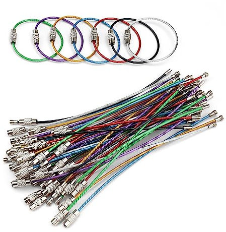 PARFCO Schlüsselring Drahtseil, 56 Stücke Schlüsselring Groß, Schlüsselringe Edelstahl, Nylon Beschichtete, Schlüsselringe Bunt für Gepäckanhänger, Taschenlampen, ID Tag Wächter