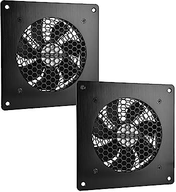 euroharry USB Ventilator,120MM Lüfter,Mit 3-Gang verstellbarem 5V/0.3A USB-Lüfter,mit einer modernen gebürsteten schwarzen Aluminiumrahmen,für Heimkino AV Schrank Kühlun (2Stk 120 x 120 x 25mm)