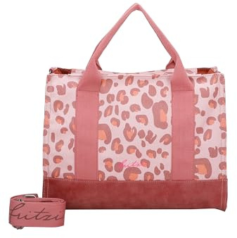 Fritzi Canvas Tote Bag Canvas Leo Brick Shopper Baumwollmix Damen Handtasche Umhängetasche Festival City Beach vegan Leoprint 29,5 x 40 x 14 cm, Rosa