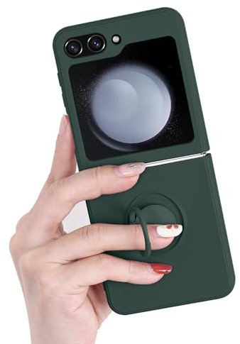 Pepmune Cover per Samsung Galaxy Z Flip 5 5G Custodia con 360° Regolabile Anello Supporto Magnetico Ultra Sottile Antiurto Silicone Liquido Protettiva Cover per Samsung Galaxy Z Flip 5 5G Verde