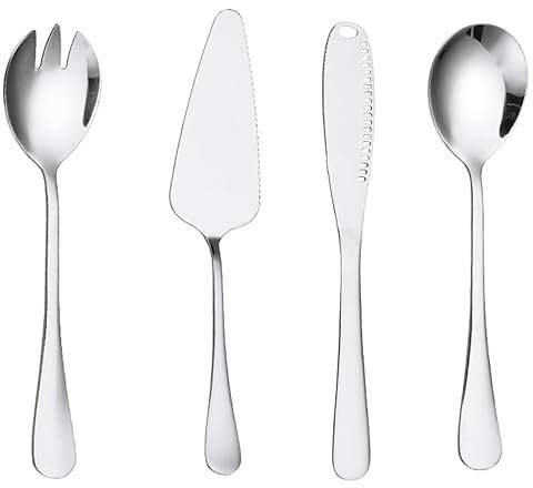 CHUANGOU 4 Piezas Cubiertos para Ensalada，Juego de Utensilios para Servir de Acero Inoxidable，para Ensalada,Cubiertos para Servir Ensalada para cocinas,restaurantes,Fiestas.(Plata)