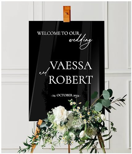 Manschin Laserdesign Willkommensschild Aluverbund personalisiert - Made in Germany - Welcome Willkommen Schild für Hochzeit (45x30cm)