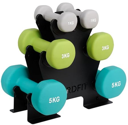 Dumbbell Set with Rack 1kg 3kg 5kg - Neoprene Coated - Perfect for Women and Beginners by NORDFIT (Dumbbell Set with Rack (1, 3 & 5kg pairs))