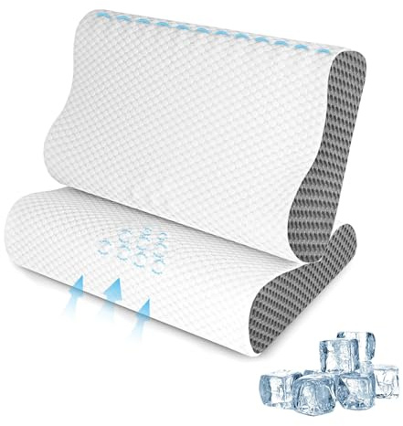 SUFOR Cooling Pillows Queen Size Set of 2, Memory Foam Bed Pillows for Sleeping, Ergonomic Cervical Pillow for Neck and Shoulder Pain Relief, with Pillowcase（Grey）