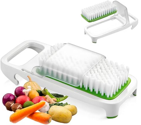 Avilia Spazzola Pulisci Verdure con Setole Rigide in Nylon con Custodia Paraschizzi - Utensile da Cucina Ideale per Pulire in Profondità Frutta e Verdura - Manico Ergonomico e Facile da Pulire