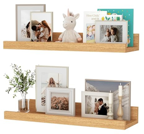 Lot de 2 étagères flottantes de 40 cm, en bois de chêne naturel, montage mural, pour photos, bibliothèques pour enfants, pour salon, cuisine, chambre, salle de bain, photos, organisation de la maison