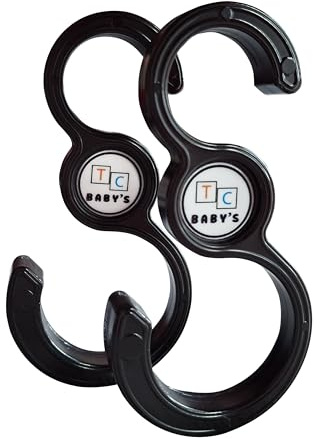 TC BABY'S - Ganchos para cochecito, accesorios para bebé, sujeta bolsas, universal, antideslizante, colgador de juguetes (negro)