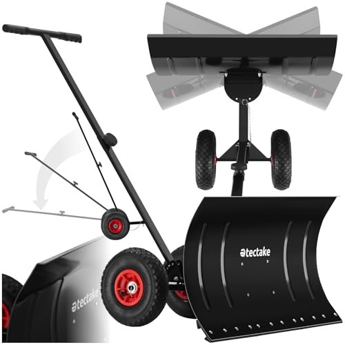 tectake® Pala de Nieve, Ajustable en Altura, Hoja Giratoria, Mango Ergonómico Antideslizante, Neumáticos de Goma con Perfil, Pala Quitanieves para Jardinería y Uso Profesional, Pala Supervivencia