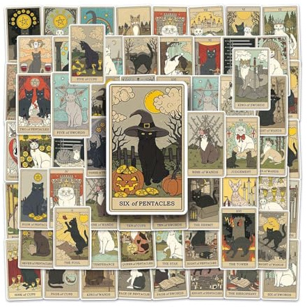 CVDYWDJIE 156 Tarotkort Klistermärken, Retro Graffiti Dekaler Katter, Gör-det-själv Skateboard Telefon Vattenkopp Dekorationsklistermärken, Personliga Klistermärken