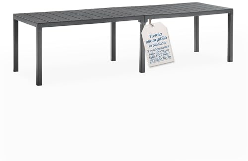 Tomaino - Tavolo Da Giardino Allungabile In Plastica 4-12 Posti - Tavolo da Esterno per Pranzo Rettangolare o Quadrato - Per Giardino, Veranda o Balcone - Nero