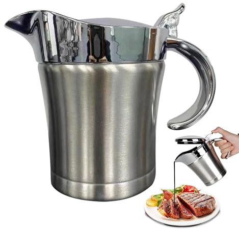 Salsiera isolata, Caraffa per salsa in acciaio inox con coperchio incernierato, Pentola portatile a doppio strato per salsa di succo, per tavolo da pranzo per di casa, Brocca per