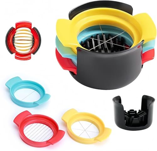 Heanvmyss Affettatrice per Uova Sode 3 in 1,Tagliauova in Acciaio Inox,Taglia-uova per Fettine Sottili Ovali,Multifunzione Utensile Tagliare per Cucina,Frutta,Fragola,Kiwi,Funghi
