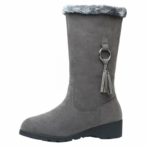 Bottes d'hiver pour femme - Doublées et chaudes - Bottes western - Bottes à enfiler - En daim - Bottes d'équitation thermiques - Bottes d'équitation - Bottes basses pour l'automne et l'hiver, gris, 40