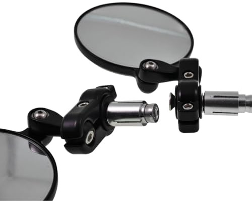VANEZ Lenkerendenspiegel Set – Universal für Motorräder – 7/8 Zoll (22 mm) Lenker – Spiegel Aluminium, schwarz, drehbar, legal mit E-Prüfzeichen