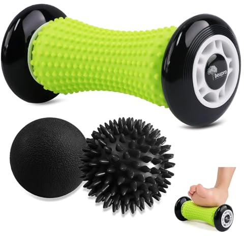 beupro - Set di 3 rulli massaggianti per fascite plantare, palla Lacrosse e palla massaggiante con punte, bastone per il recupero della fascite plantare e rilassamento muscolare (nero)