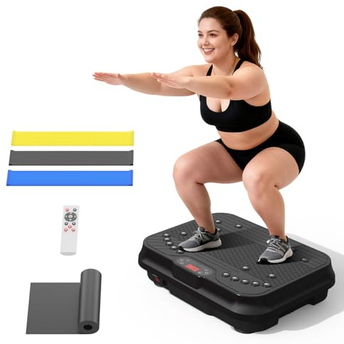 Vibration Plate Exercise Machine for Lymphatic Drainage,Power Vibrate Stand Shake Board 400 Lbs Capacity Fitness Platform with Fitness Resistance Bands Weight Loss Gifts for Women Men