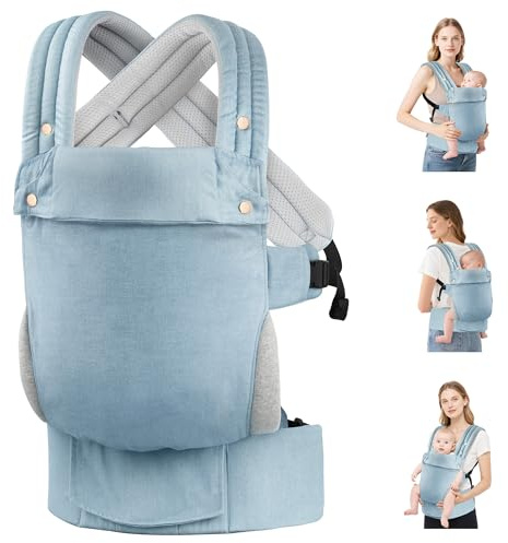 Baby Carrier Newborn to Toddler- Ergonomic,Cozy and Lightweight Infant Carrier for 7-40lbs,3 Carry Positions Newborn Carrier,Denim Blue
