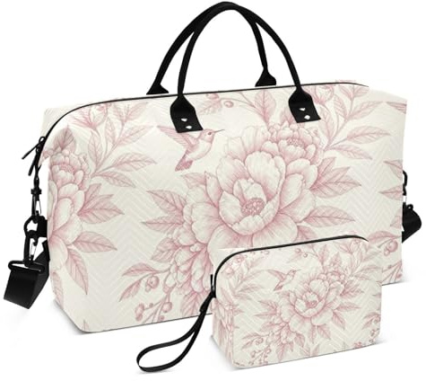 Helgväska set dubbel väska set våg quiltad nätficka praktisk utomhus, Mjuka blommor, One Size, Klassisk
