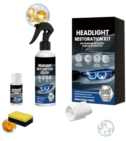 Strålkastare beredning sprayset, strålkastare poleringsset spray, bilstrålkastare restaureringsspray för rengöring, polering och avlägsnande av gulning och mattning (1 st)