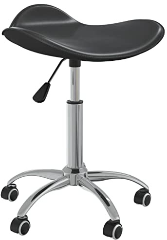 Ziaphsol Tabouret roulant de coiffeur noir en cuir synthétique réglable en hauteur avec rotation à 360 degrés, tabouret de salon avec roulettes et ressort à gaz, pour coiffeur, barbier, studio, spa