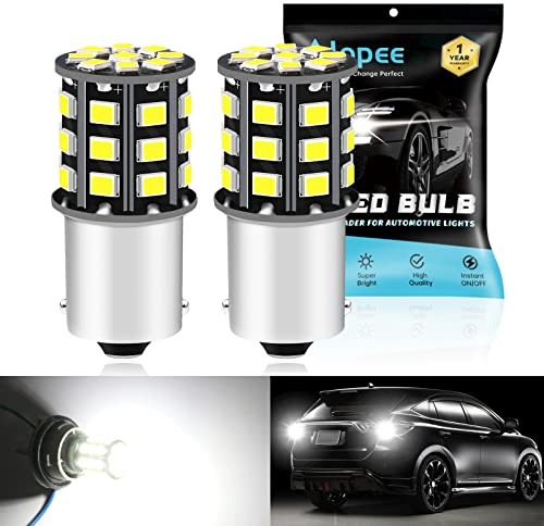 Alopee Lampadina P21W LED 12V-24V - Senza Polarità 33 SMD 2835 Bianco Brillante per Luce di Retromarcia, Luce di Stop e Indicatori di Direzione BA15S, Compatibile con 1156/7506 (Confezione da 2)