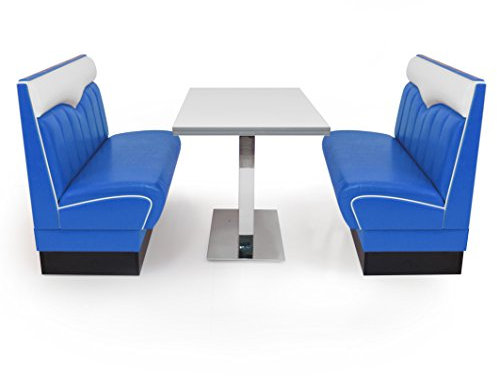 möbelland24 American Diner Set London blau 2X Sitzbank 120cm + Diner Tisch