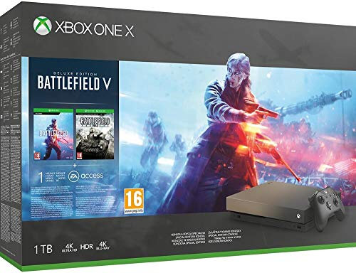 Microsoft Xbox One X, schwarz - Battlefield V Gold Rush Special Edition Bundle