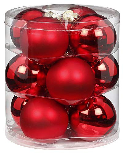 Magic Weihnachtskugeln Glas 8cm 12 STK. Christbaumkugeln (Rot Glanz/Matt)