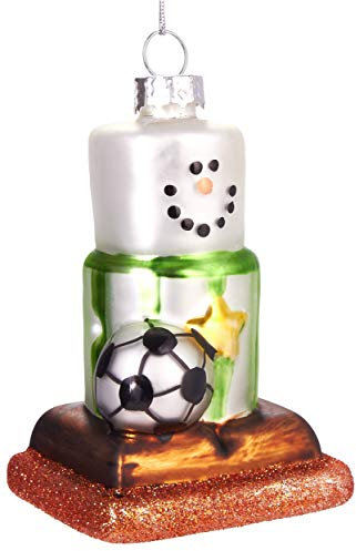BRUBAKER Schneemann mit Fussball - Handbemalte Weihnachtskugel aus Glas - Mundgeblasener Christbaumschmuck Figuren lustig Deko Anhänger Baumkugel - 9 cm