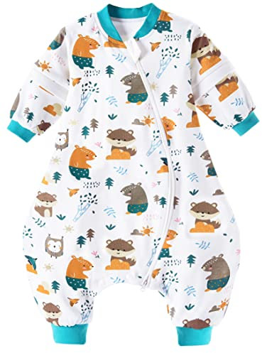 Chilsuessy Baby Ganzejahres Schlafsack mit Abnehmbaren Ärmeln, 100% Baumwolle, Dschungel Tiere, 80/Baby Höhe 80-90cm