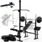 Physionics® Hantelbank mit Langhantel - Ablage, 40/70/100kg Gewichten, Butterfly, Beinstrecker, Curlbank, Latzug, 140/165cm, Multifunktional - Trainingsbank, Fitnessstation (100kg Gewichte+Langhantel)