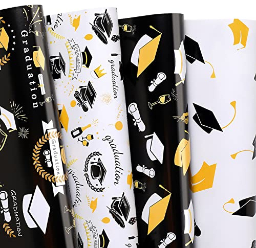 Ulmasinn Graduation Wrapping Paper Flat 8 Sheets with 4 Graduation Patterns Designs, Class of 2025 Graduate Gift Wrapping Paper 20 x 29 Inches Each