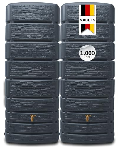4rain Slim Stone Decor réservoir Mural-Set 1 000 litres Gris Graphite, 2 x Slim Stone Decor 500 litres INCL. connecteur - récupérateur d’Eau de Pluie façade Pierre - Usage extérieur décoratif